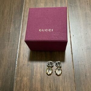 Gucci Marmot Crystal Silver Antique Gold Drop Earrings OS